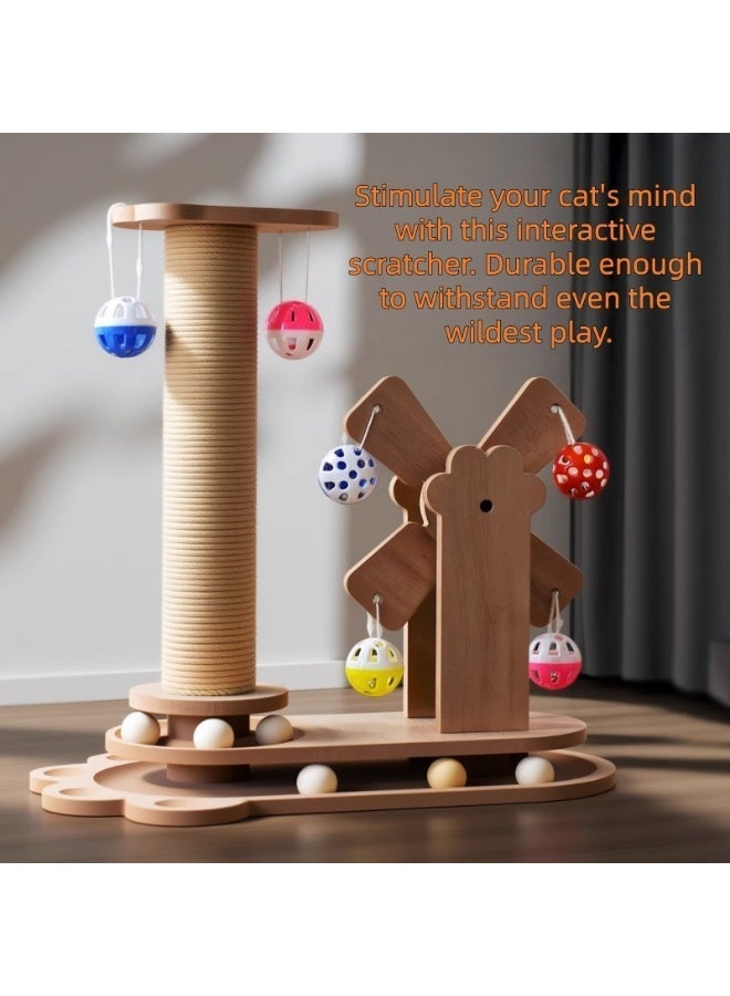 Sisily Cat Scratching Board Ferris Wheel, Interactive Cat Scratching Toy with Rotating Wheel and Hanging Balls, Wooden Cat Scratcher for Indoor Cats, Fun Play and Scratch Furniture - Image 4